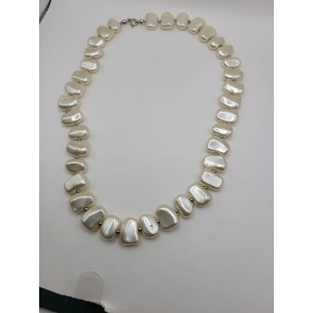 Cream Ivory Chunky Beaded Necklace Pearly Irregular Statement Organic Modern